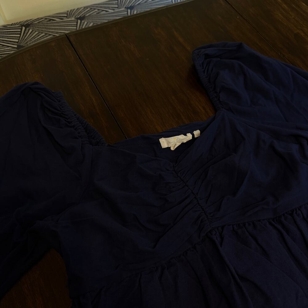 Anthro forever that girl navy puff sleeve ruched linen mini dress a line - Picture 7 of 11
